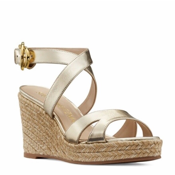 NWOT Stuart Weitzman Gold Zuzu wedge sandals - Picture 2 of 13